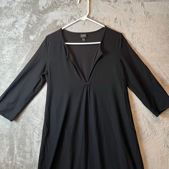 Eileen Fisher Splitneck Washable Stretch‎ Crepe Dress Medium Black A-Line - Picture 3 of 6
